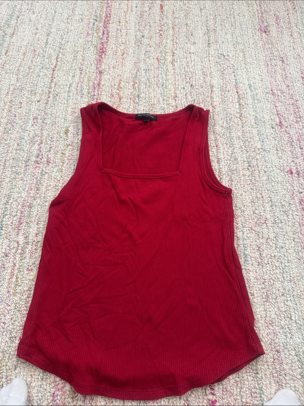 Banana Republic Red Ribbed Square-Neck Tank
